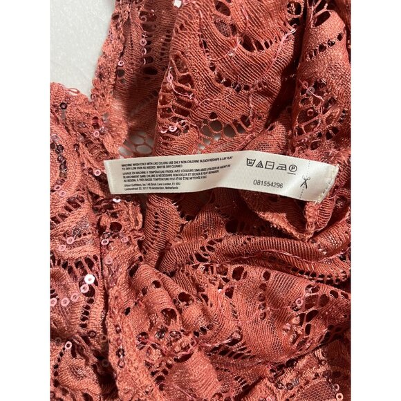 Intimately Free People Best Idea Cami Tank Sz S Rose Pink Sequin Knit Sheer Cami - Picture 12 of 13